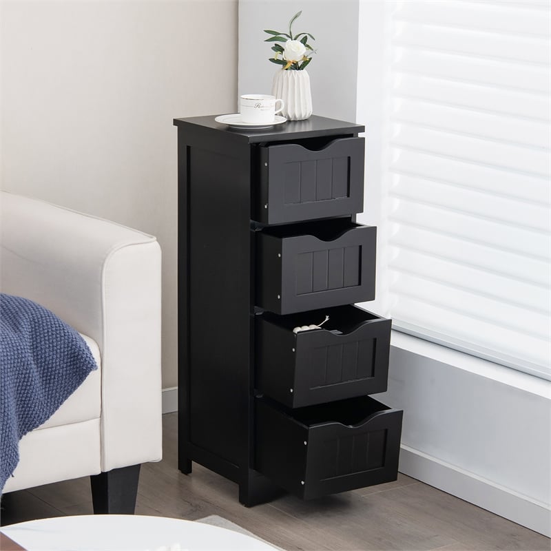 4 Drawer Bathroom Floor Cabinet Free Standing Storage Side Organizer Black