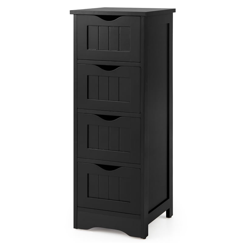 4 Drawer Bathroom Floor Cabinet Free Standing Storage Side Organizer Black