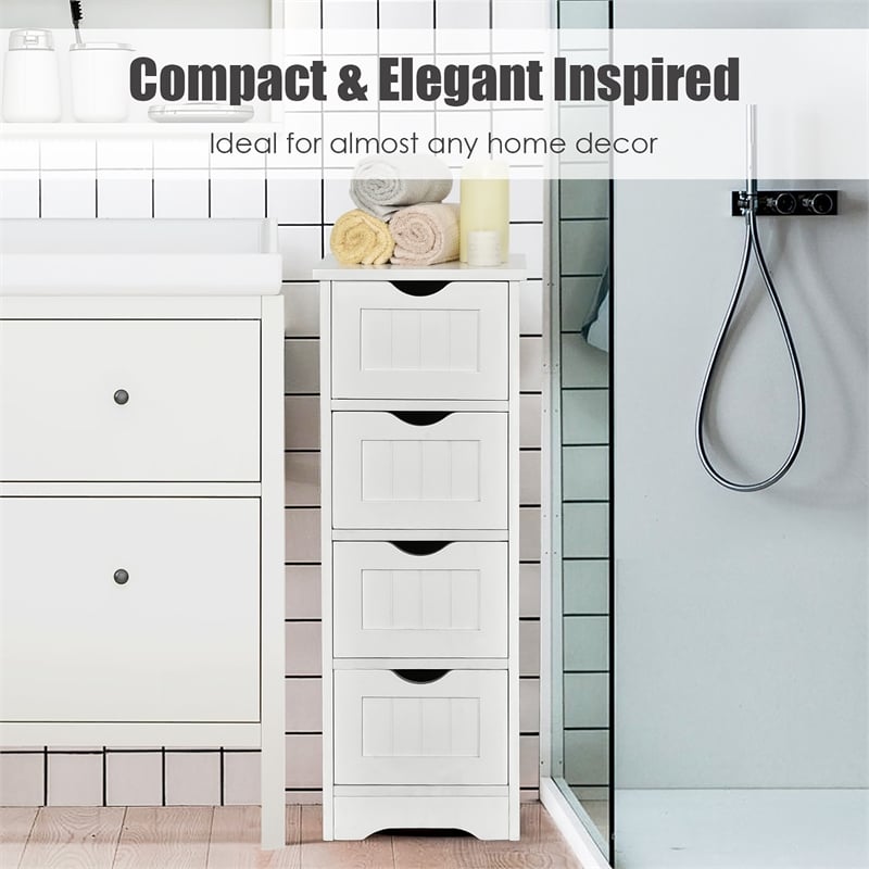4 Drawer Bathroom Floor Cabinet Free Standing Storage Side Organizer White
