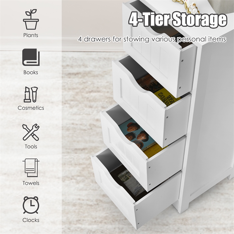 4 Drawer Bathroom Floor Cabinet Free Standing Storage Side Organizer White