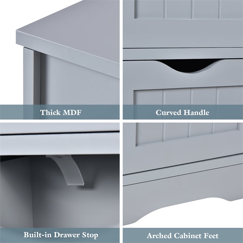 4 Drawer Bathroom Floor Cabinet Free Standing Storage Side Organizer Gray