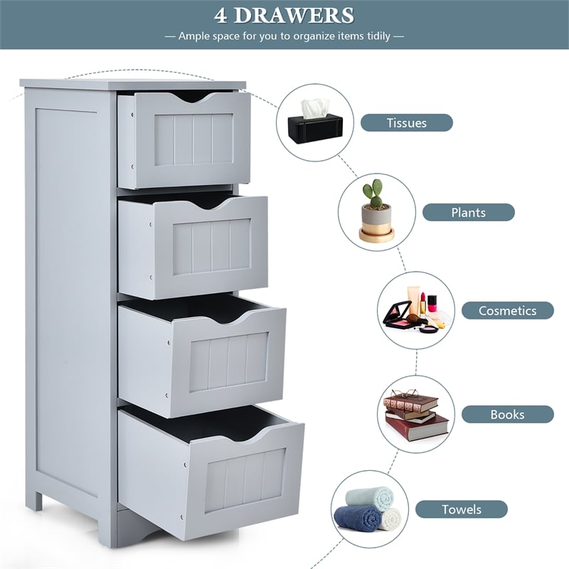 4 Drawer Bathroom Floor Cabinet Free Standing Storage Side Organizer Gray