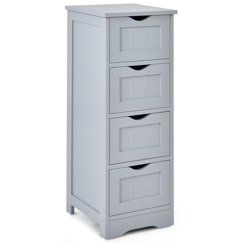 4 Drawer Bathroom Floor Cabinet Free Standing Storage Side Organizer Gray