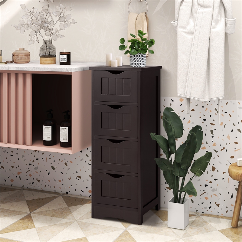 4 Drawer Bathroom Floor Cabinet Free Standing Storage Side Organizer Espresso