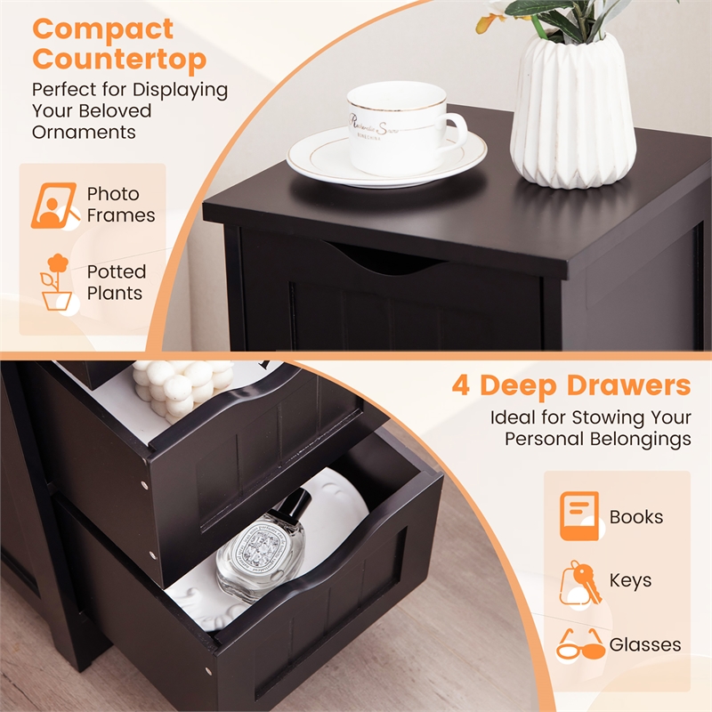 4 Drawer Bathroom Floor Cabinet Free Standing Storage Side Organizer Espresso