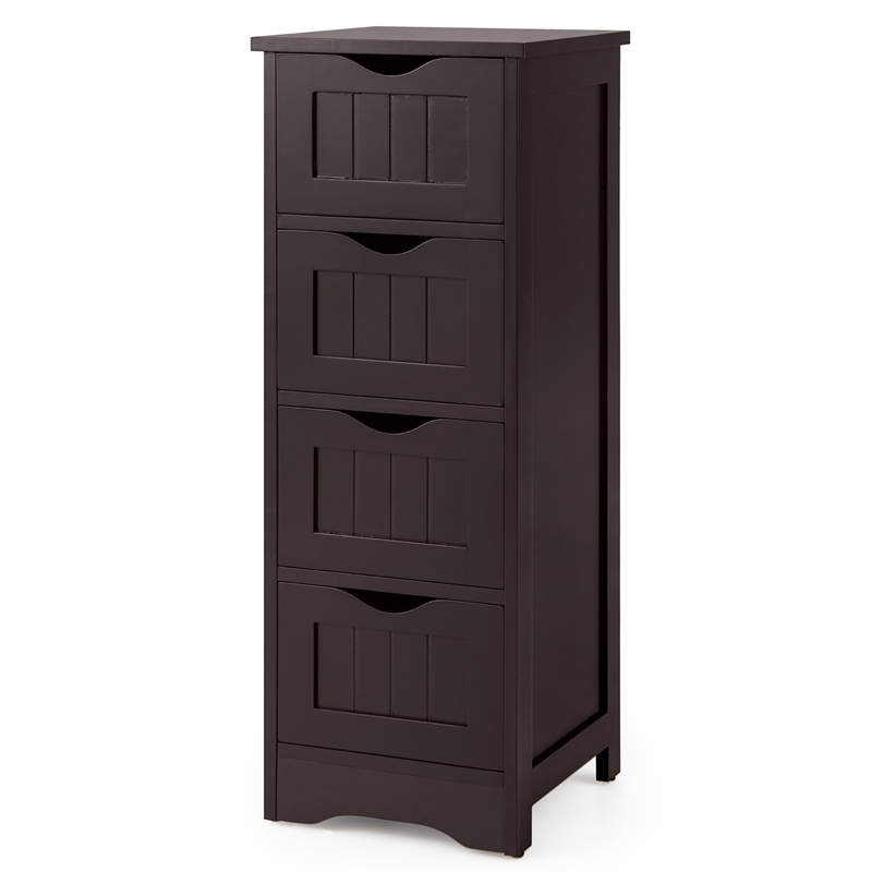 4 Drawer Bathroom Floor Cabinet Free Standing Storage Side Organizer Espresso