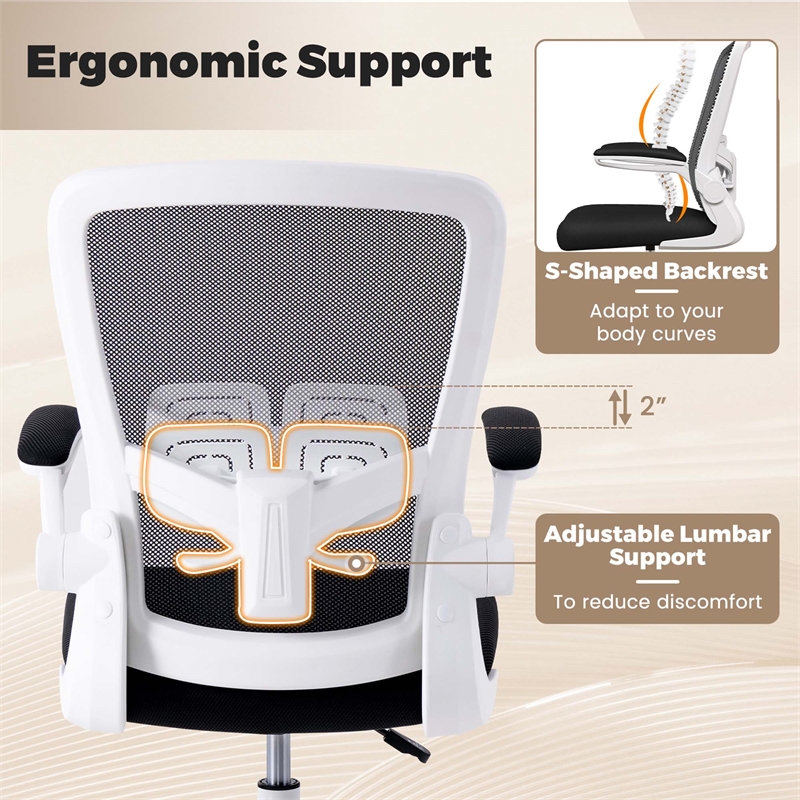 Adjustable Swivel Drafting Chair w/Lumbar Support Black&White