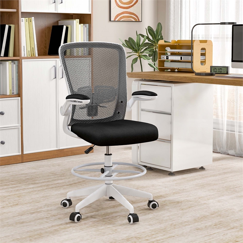 Adjustable Swivel Drafting Chair w/Lumbar Support Black&White