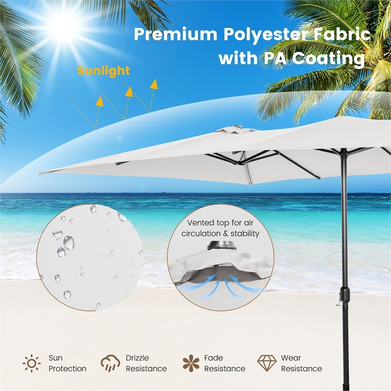 15FT Double Sided Large Patio Market Umbrella Twin Beige