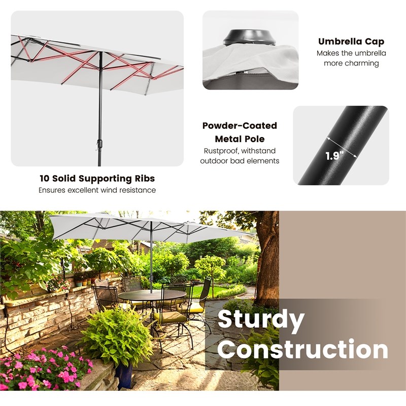 15FT Double Sided Large Patio Market Umbrella Twin Beige