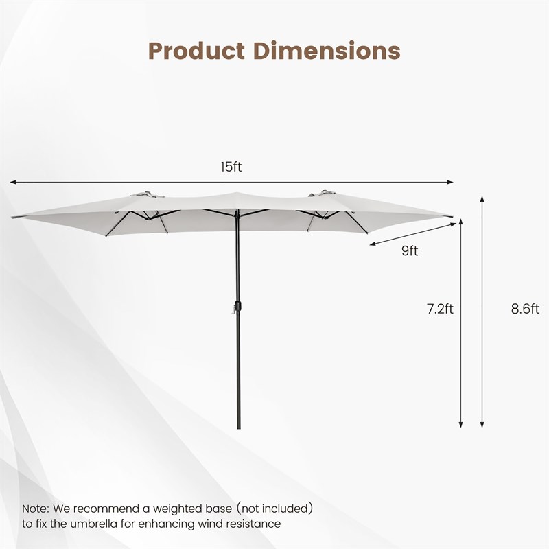 15FT Double Sided Large Patio Market Umbrella Twin Beige