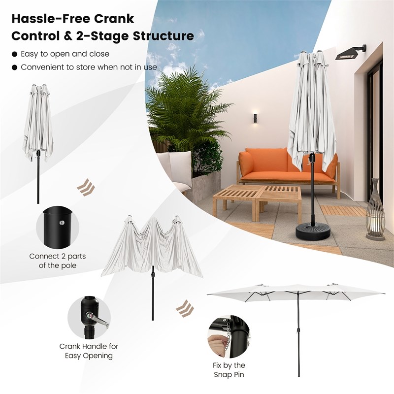 15FT Double Sided Large Patio Market Umbrella Twin Beige