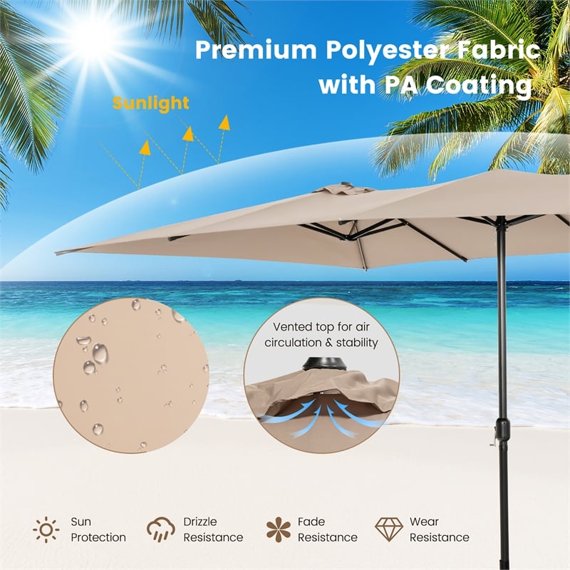15FT Double Sided Large Patio Market Umbrella Twin Brown