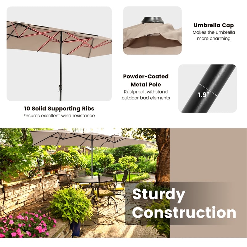 15FT Double Sided Large Patio Market Umbrella Twin Brown