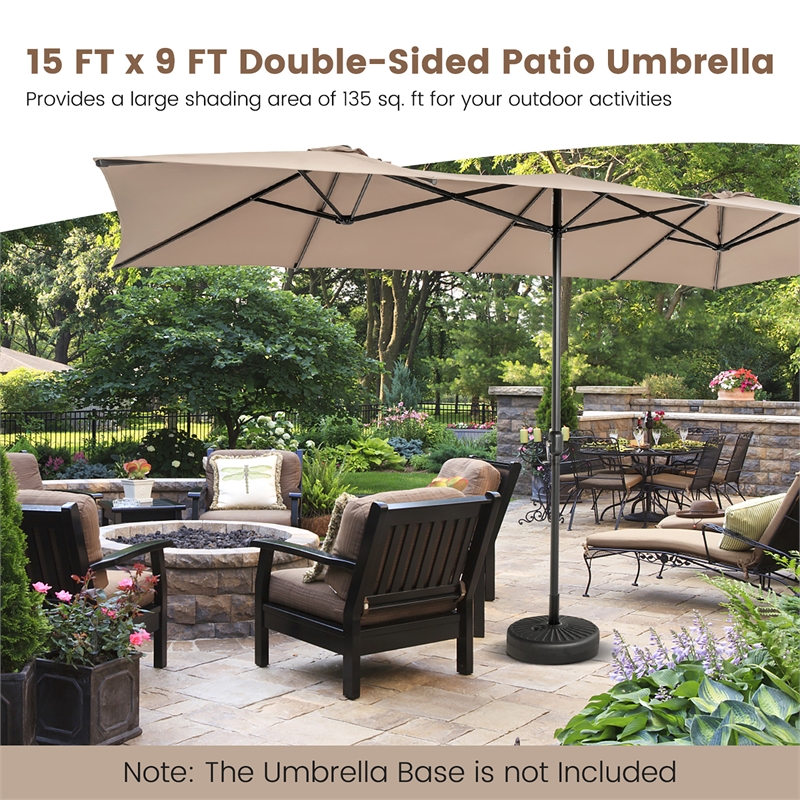 15FT Double Sided Large Patio Market Umbrella Twin Brown