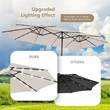 Outdoor 15FT Double-Sided Patio Umbrella w/LED Lights Beige