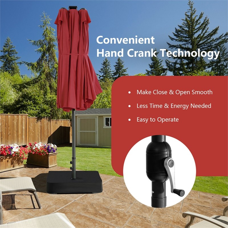 Outdoor 15FT Double-Sided Patio Umbrella w/LED Lights Wine