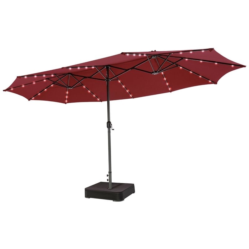 Outdoor 15FT Double-Sided Patio Umbrella w/LED Lights Wine