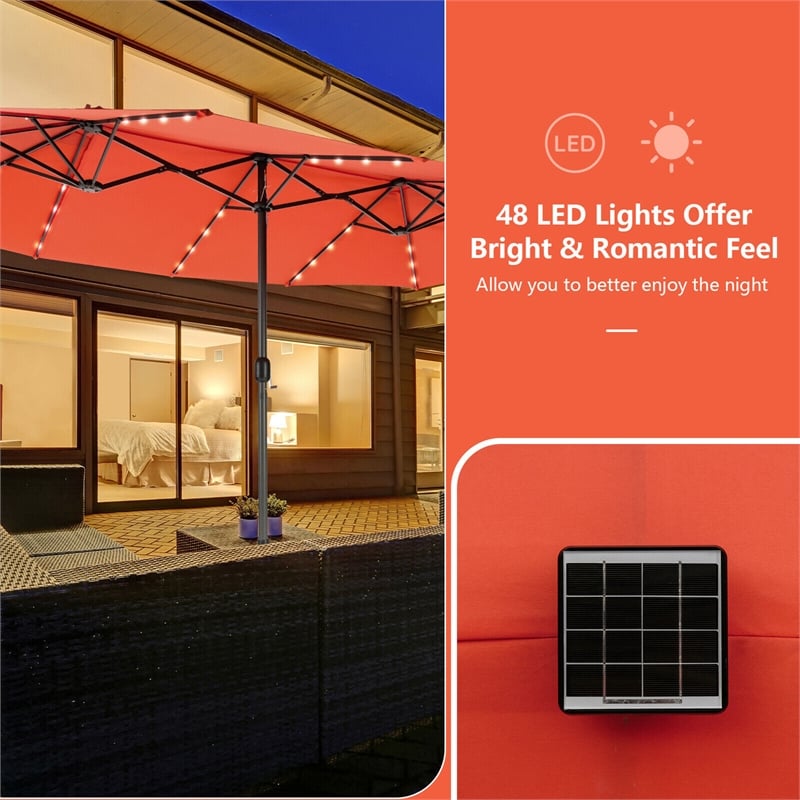 Outdoor 15FT Double-Sided Patio Umbrella w/LED Lights Orange