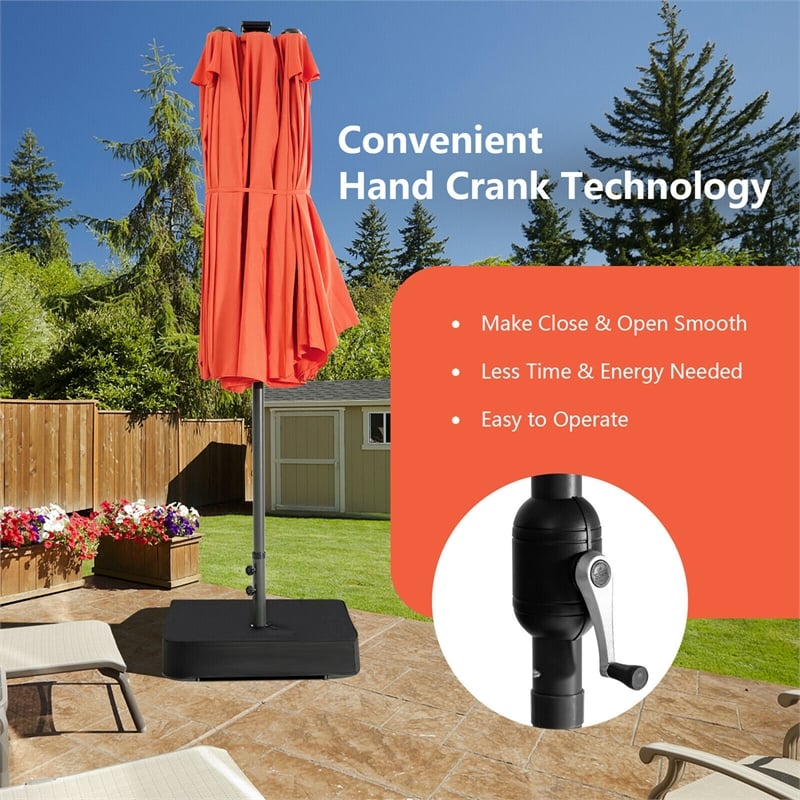 Outdoor 15FT Double-Sided Patio Umbrella w/LED Lights Orange