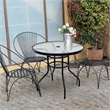 Patio Round Table Tempered Glass Steel Frame White