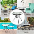 Patio Round Table Tempered Glass Steel Frame White