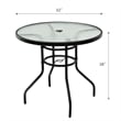 Patio Round Table Tempered Glass Steel Frame White