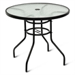 Patio Round Table Tempered Glass Steel Frame White