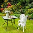 Patio Square Table Tempered Glass Steel Frame Outdoor Black