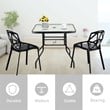 Patio Square Table Tempered Glass Steel Frame Outdoor Black
