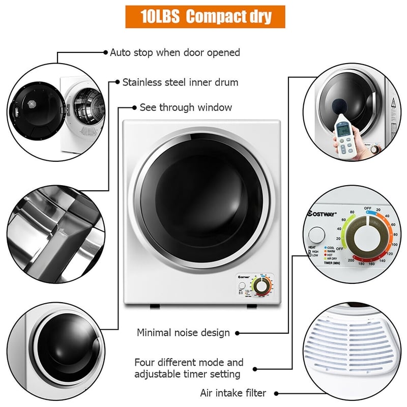 Electric Tumble Cloth Dryer Stainless Steel Wall Mounted White