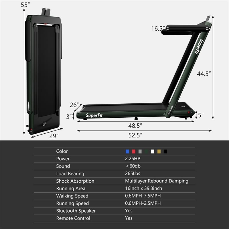 SuperFit Up To 7.5MPH 2.25HP Single Display Screen Treadmill Green
