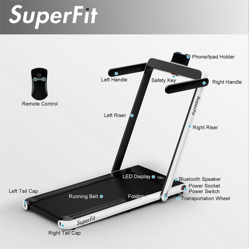 SuperFit Up To 7.5MPH 2.25HP Single Display Screen Treadmill White