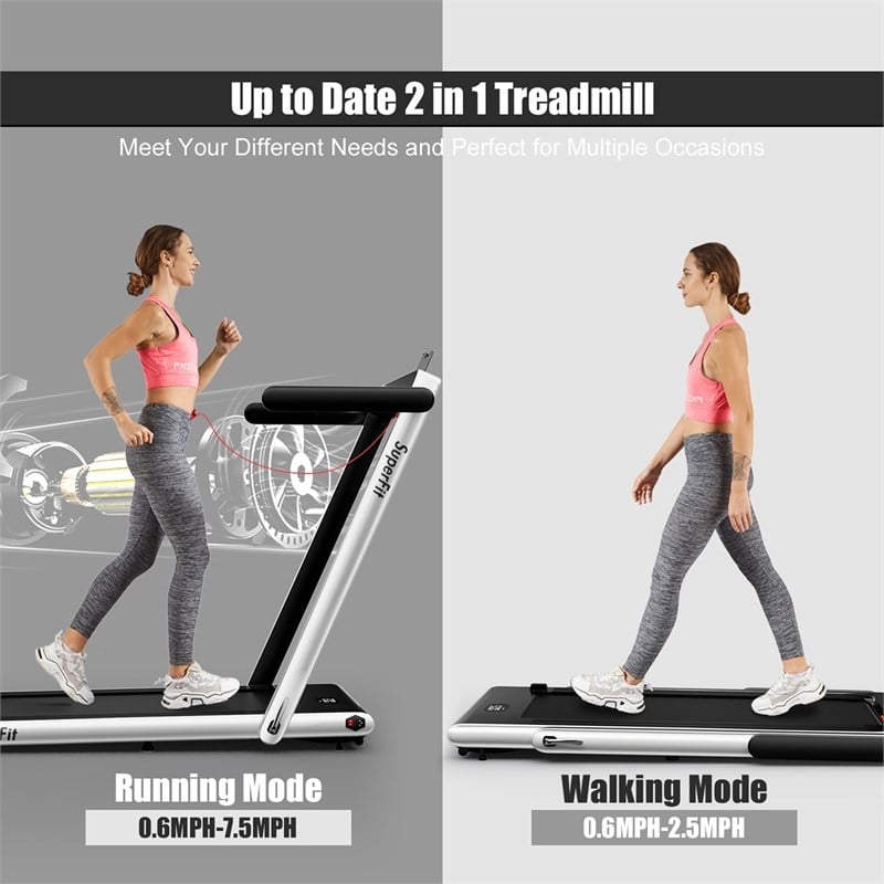 SuperFit Up To 7.5MPH 2.25HP Single Display Screen Treadmill White