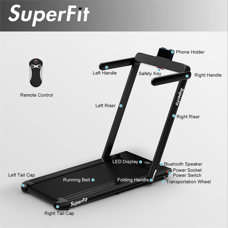 SuperFit Up To 7.5MPH 2.25HP Single Display Screen Treadmill Black