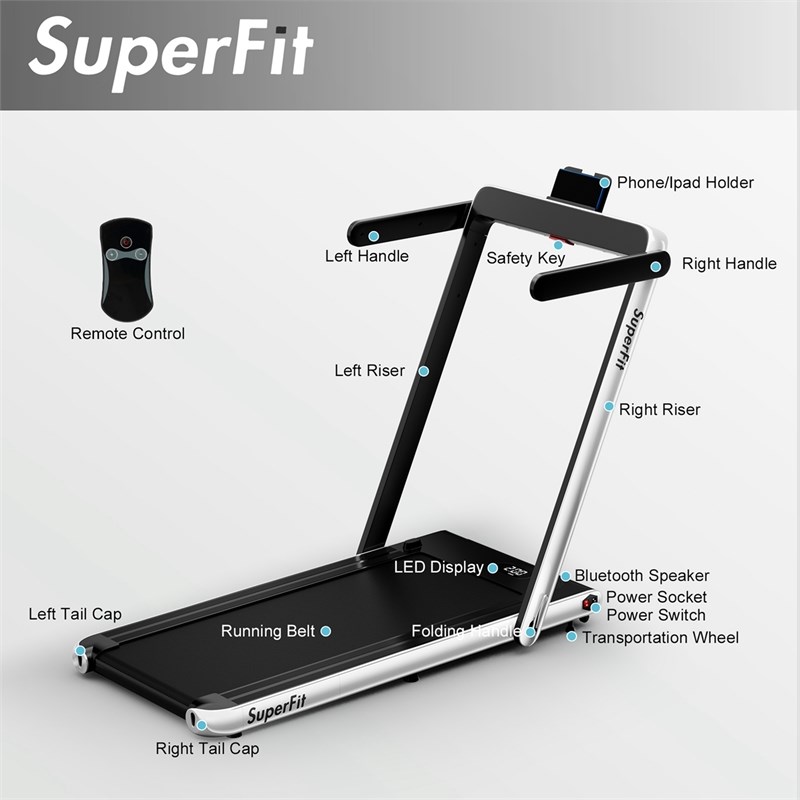 SuperFit Up To 7.5MPH 2.25HP Single Display Screen Treadmill Silver
