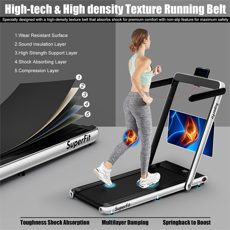SuperFit Up To 7.5MPH 2.25HP Single Display Screen Treadmill Silver