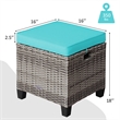 2PCS Patio Rattan Cushioned Ottoman Seat  Foot Rest Turquoise