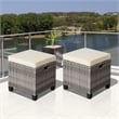 2PCS Patio Rattan Cushioned Ottoman Seat  Foot Rest Beige