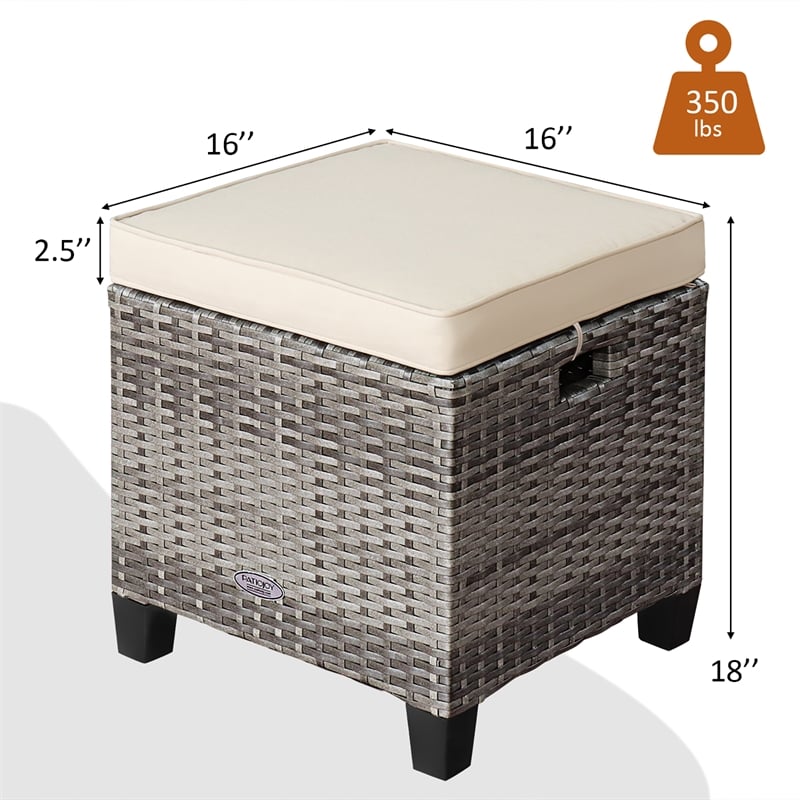 2PCS Patio Rattan Cushioned Ottoman Seat  Foot Rest Beige