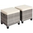 2PCS Patio Rattan Cushioned Ottoman Seat  Foot Rest Beige