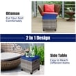 2PCS Patio Rattan Cushioned Ottoman Seat  Foot Rest Navy