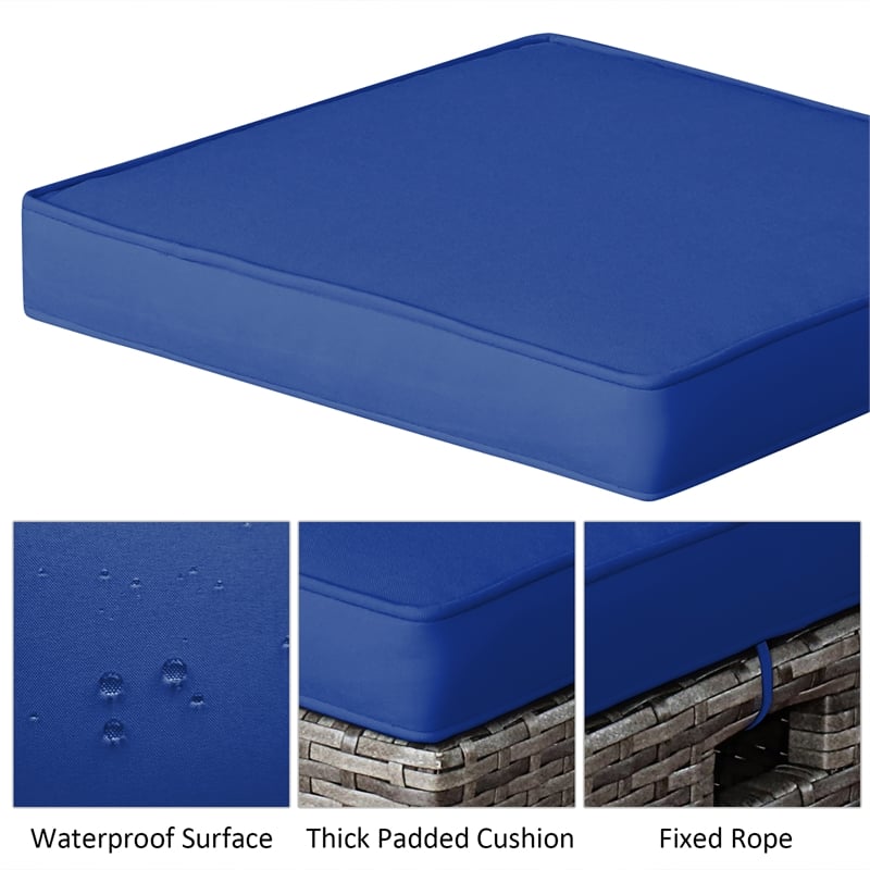 2PCS Patio Rattan Cushioned Ottoman Seat  Foot Rest Navy