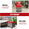 2PCS Patio Rattan Cushioned Ottoman Seat  Foot Rest Red