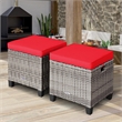 2PCS Patio Rattan Cushioned Ottoman Seat  Foot Rest Red
