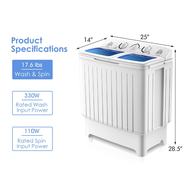 Portable Mini Twin Tub Washing Machine Spin Dryer White
