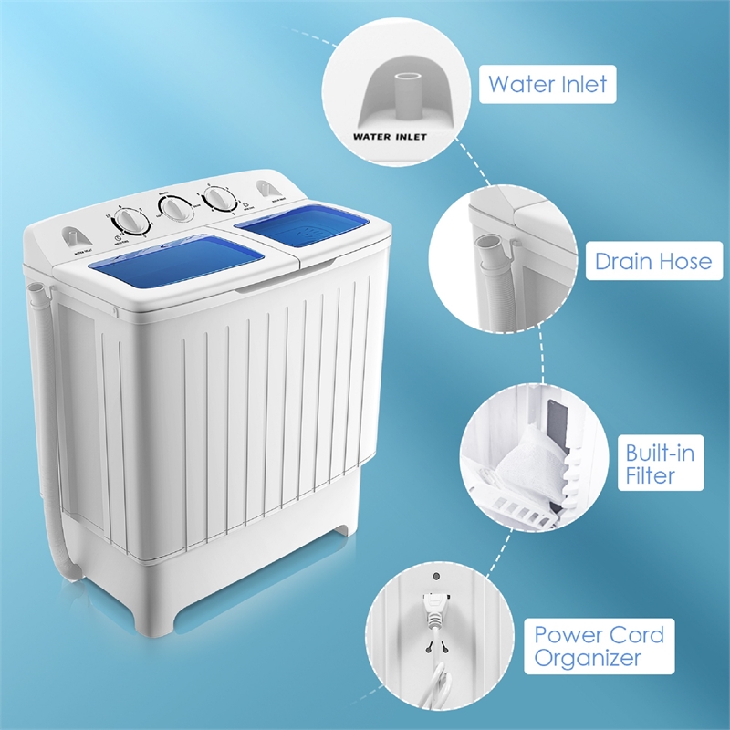 Portable Mini Twin Tub Washing Machine Spin Dryer White