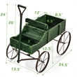 Garden Plant Planter Wooden Wagon Planter W/ Wheel Green