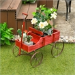 Garden Plant Planter Wooden Wagon Planter W/ Wheel Red