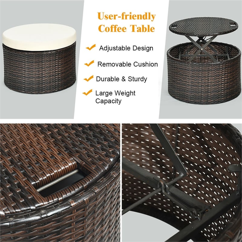 Patio Rattan Daybed Cushioned Sofa Top Canopy Brown